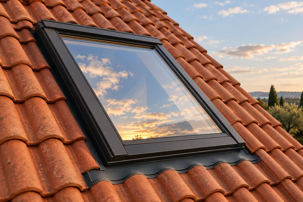 Eingebautes Dachfenster in einer Ziegeleindeckung