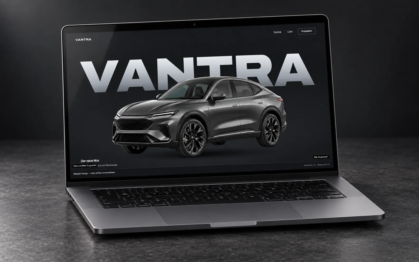 Projekt-Mockup VANTRA auf einem Laptop